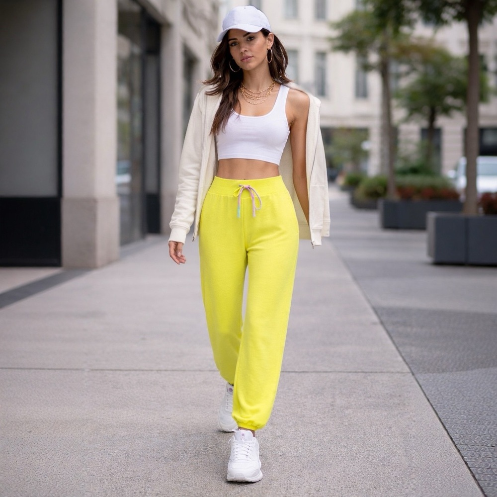 Sundry XL Neon Yellow Joggers NWT Rainbow Drawstring